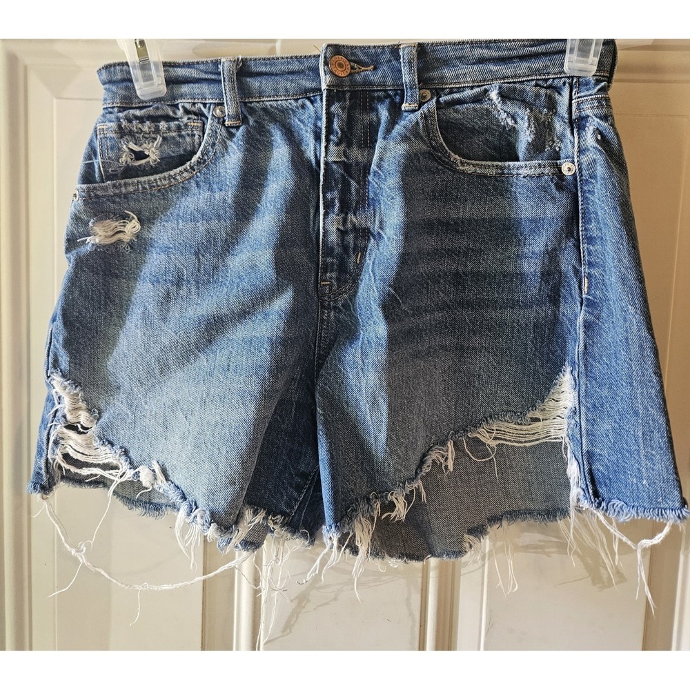 American Eagle Highest Rise Mom Shorts Womens 6 Distressed Denim Cut Off Stretch